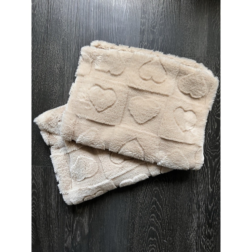 Betsey Johnson Cream Faux Fur Heart Embossed Standard Pillow Shams Coquette